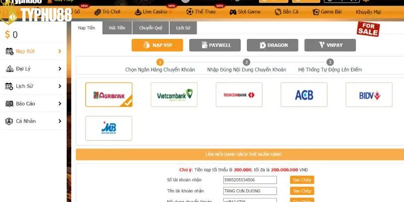 Lựa chọn một trong những phương thức chuyển khoản theo yêu cầu