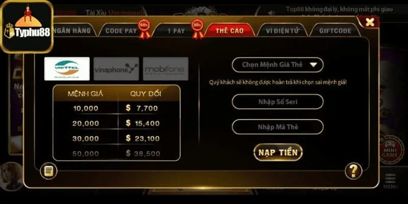 Hướng dẫn quá trình chuyển tiền vào tài khoản của họ Typhu88